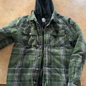 Legendary Whitetails Green Plaid Quilted Shirt Jacket with Hood
